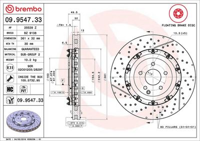 Тормозной диск BREMBO 09.9547.33