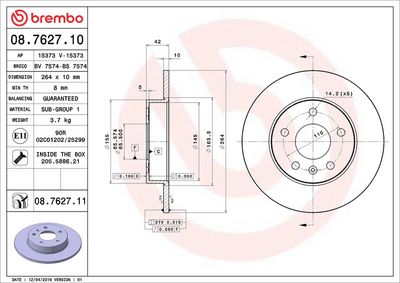 Тормозной диск BREMBO 08.7627.11