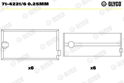 Шатунный подшипник GLYCO 71-4221/6 0.25mm
