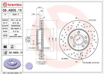 Тормозной диск BREMBO 09.A905.1X