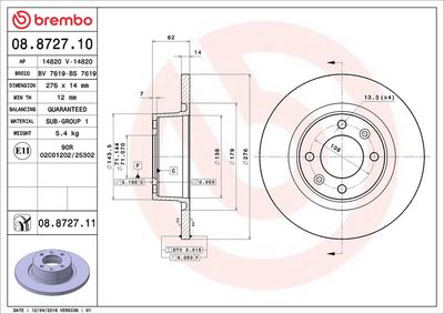 Тормозной диск BREMBO 08.8727.11