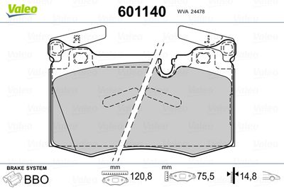 Bremžu uzliku kompl., Disku bremzes VALEO 601140