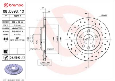 Тормозной диск BREMBO 08.D893.1X