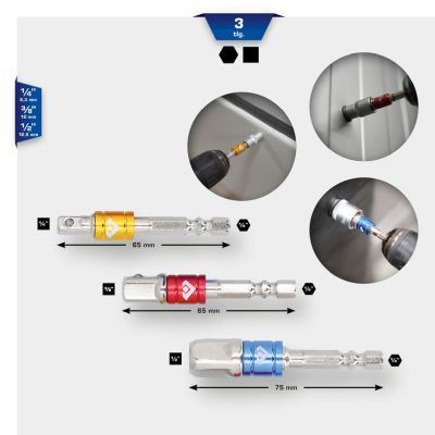 KS TOOLS BT053003 Četrkanša adapteru-Uzgaļu komplekts
