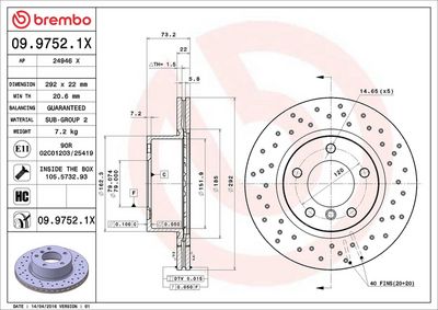 Тормозной диск BREMBO 09.9752.1X