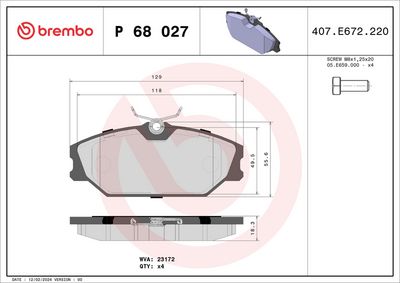 Bremžu uzliku kompl., Disku bremzes BREMBO P 68 027