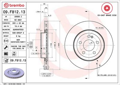 Тормозной диск BREMBO 09.F812.13