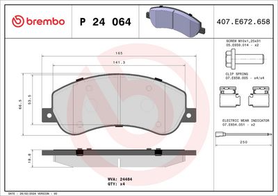 Комплект тормозных колодок, дисковый тормоз BREMBO P 24 064