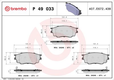 Комплект тормозных колодок, дисковый тормоз BREMBO P 49 033