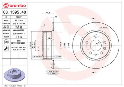 Тормозной диск BREMBO 08.1395.40