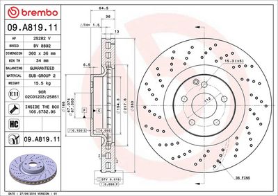 Bremžu diski BREMBO 09.A819.11