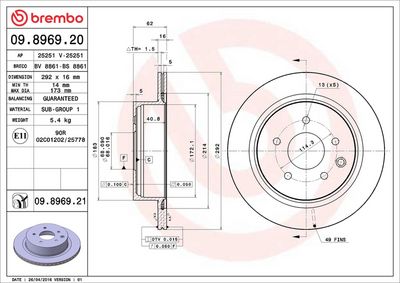 Тормозной диск BREMBO 09.8969.21