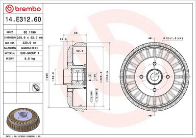 Bremžu trumulis BREMBO 14.E312.60