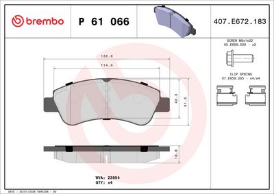 Bremžu uzliku kompl., Disku bremzes BREMBO P 61 066