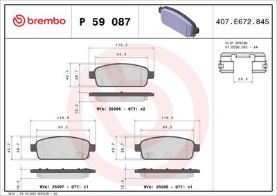 Bremžu uzliku kompl., Disku bremzes BREMBO P 59 087