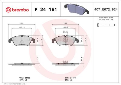 Bremžu uzliku kompl., Disku bremzes BREMBO P 24 161