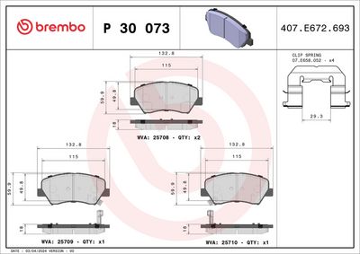 Комплект тормозных колодок, дисковый тормоз BREMBO P 30 073X