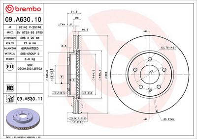Тормозной диск BREMBO 09.A630.11