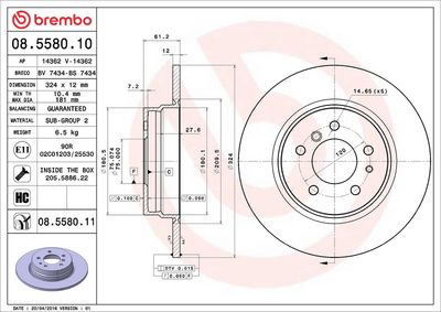 Тормозной диск BREMBO 08.5580.11