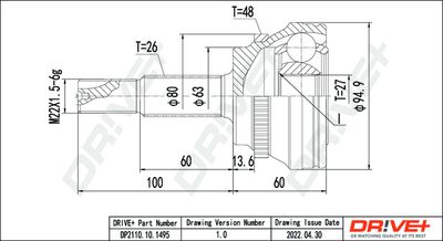 Шарнирный комплект, приводной вал Dr!ve+ DP2110.10.1495