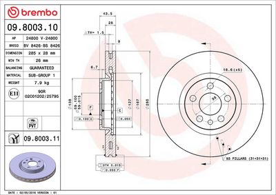 Тормозной диск BREMBO 09.8003.11