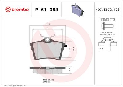 Bremžu uzliku kompl., Disku bremzes BREMBO P 61 084