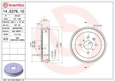 Bremžu trumulis BREMBO 14.E276.10
