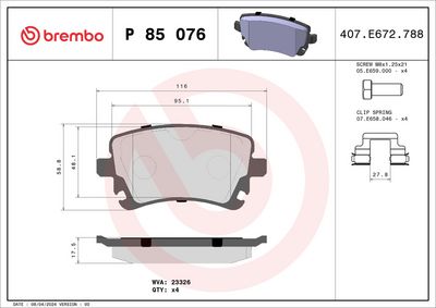 Bremžu uzliku kompl., Disku bremzes BREMBO P 85 076