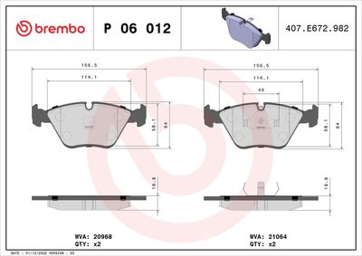 Bremžu uzliku kompl., Disku bremzes BREMBO P 06 012