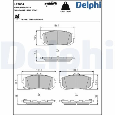 Bremžu uzliku kompl., Disku bremzes DELPHI LP3854