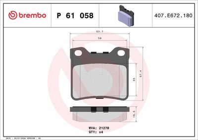 Bremžu uzliku kompl., Disku bremzes BREMBO P 61 058