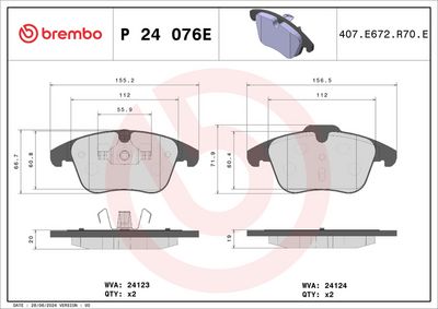 Комплект тормозных колодок, дисковый тормоз BREMBO P 24 076E