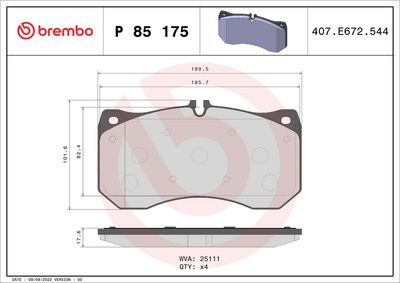 Комплект тормозных колодок, дисковый тормоз BREMBO P 85 175
