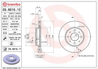 Тормозной диск BREMBO 09.8616.11