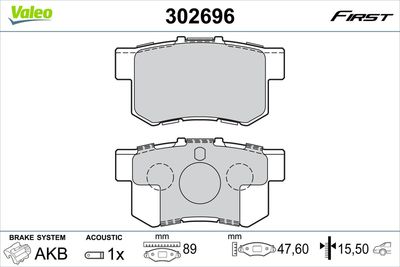 Комплект тормозных колодок, дисковый тормоз VALEO 302696