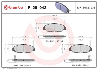 Комплект тормозных колодок, дисковый тормоз BREMBO P 28 042
