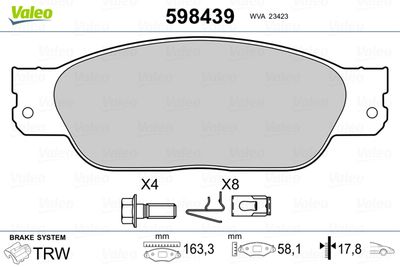 Bremžu uzliku kompl., Disku bremzes VALEO 598439