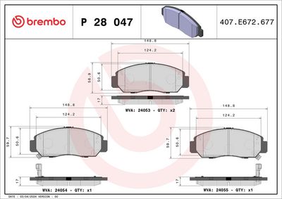 Bremžu uzliku kompl., Disku bremzes BREMBO P 28 047