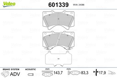 Bremžu uzliku kompl., Disku bremzes VALEO 601339