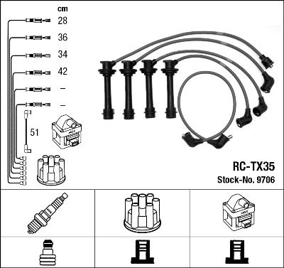 NGK 9706 Augstsprieguma vadu komplekts