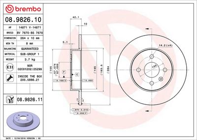 Тормозной диск BREMBO 08.9826.11