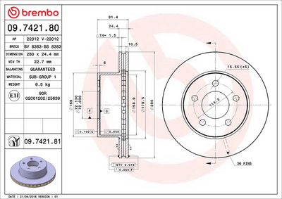 Тормозной диск BREMBO 09.7421.81