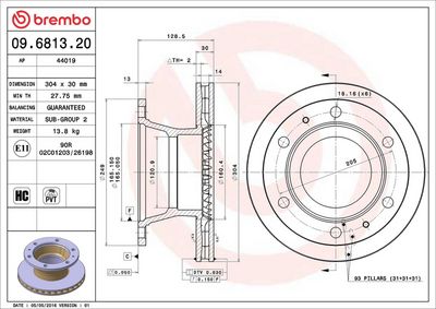 Тормозной диск BREMBO 09.6813.20