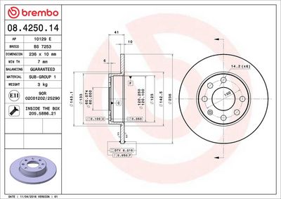 Тормозной диск BREMBO 08.4250.14