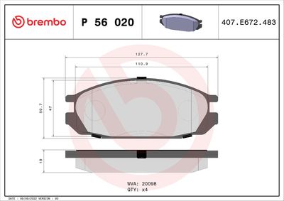 Bremžu uzliku kompl., Disku bremzes BREMBO P 56 020
