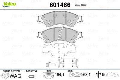 Bremžu uzliku kompl., Disku bremzes VALEO 601466