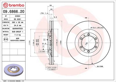 Тормозной диск BREMBO 09.6866.20