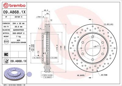 Тормозной диск BREMBO 09.A868.1X