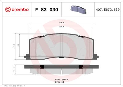 Bremžu uzliku kompl., Disku bremzes BREMBO P 83 030