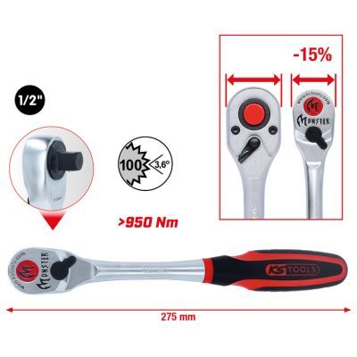 Uzgriežņu atslēga ar pārslēdzamu sprūdmehānismu KS TOOLS 935.1290